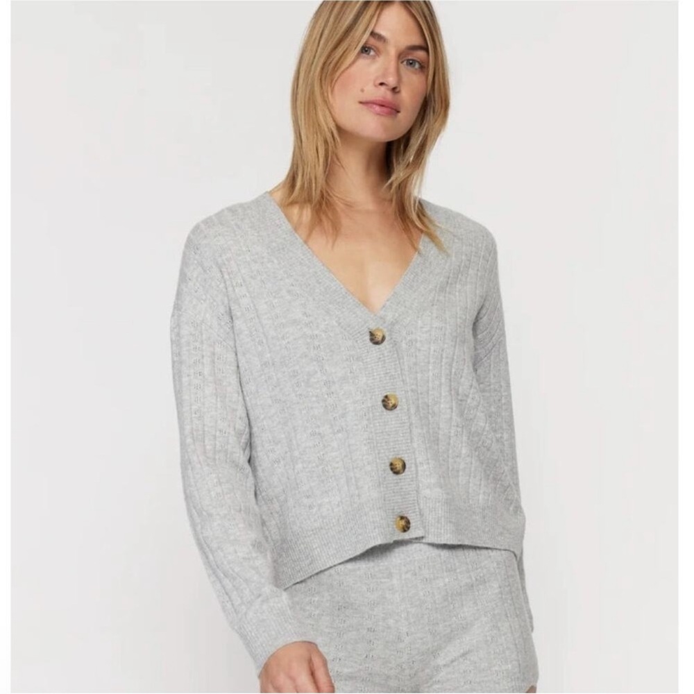 Spiritual‎ Gangster Women’s Gray Hudson Pointelle Rib Crop Wool blend Cardigan M